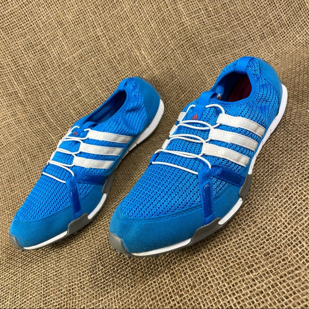 adidas women’s track shoe lite weight running blue white cushioned insoles sz 10